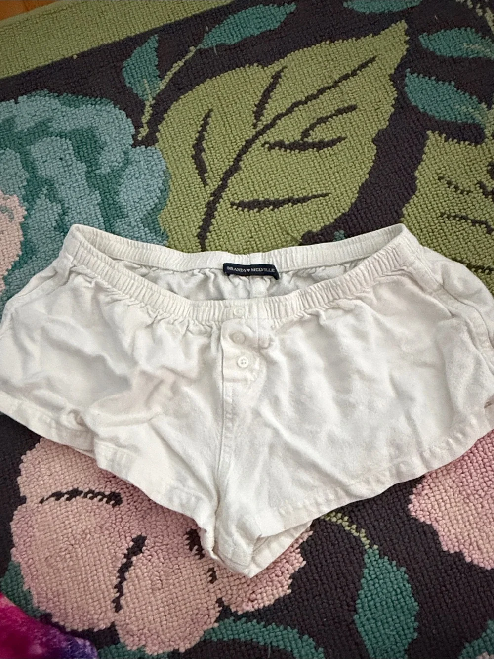 Brandy Melville White Cotton Button-Front Lounge Shorts